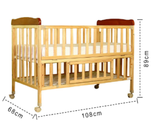 BabyHug Hamilton Wooden Cot With Mosquito Net & Storage Space - Natural Finish